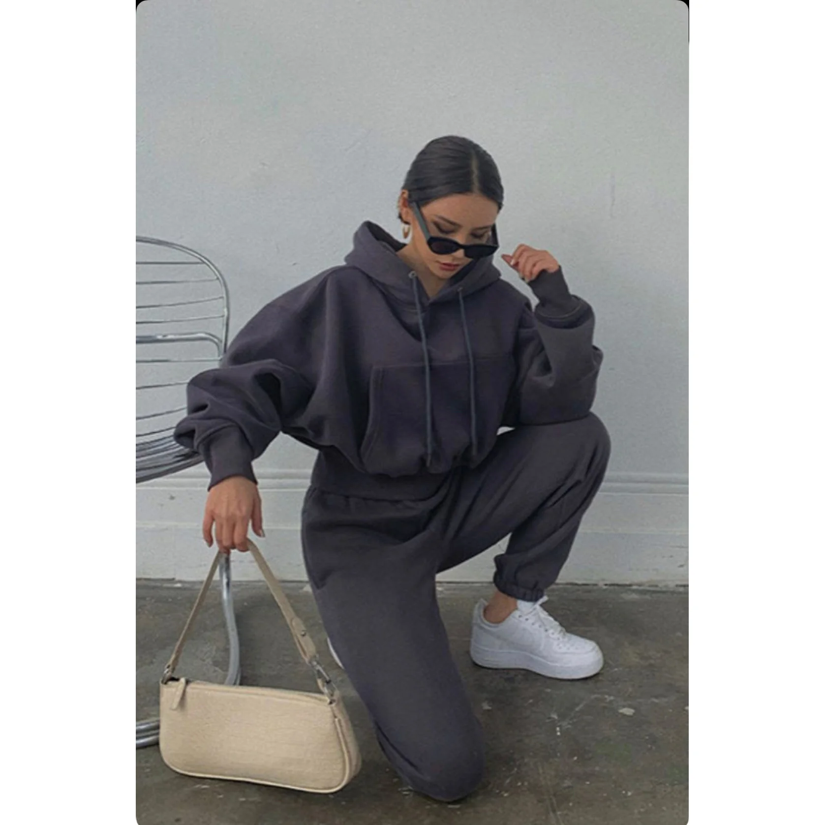 Drawstring Hoodie Crop Top & Jogger Pants - Image 4