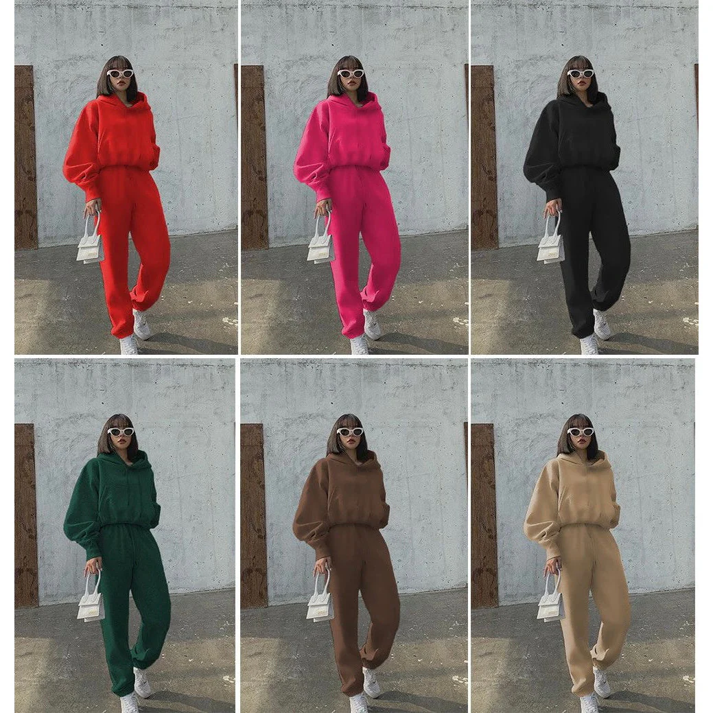Drawstring Hoodie Crop Top & Jogger Pants - Image 7