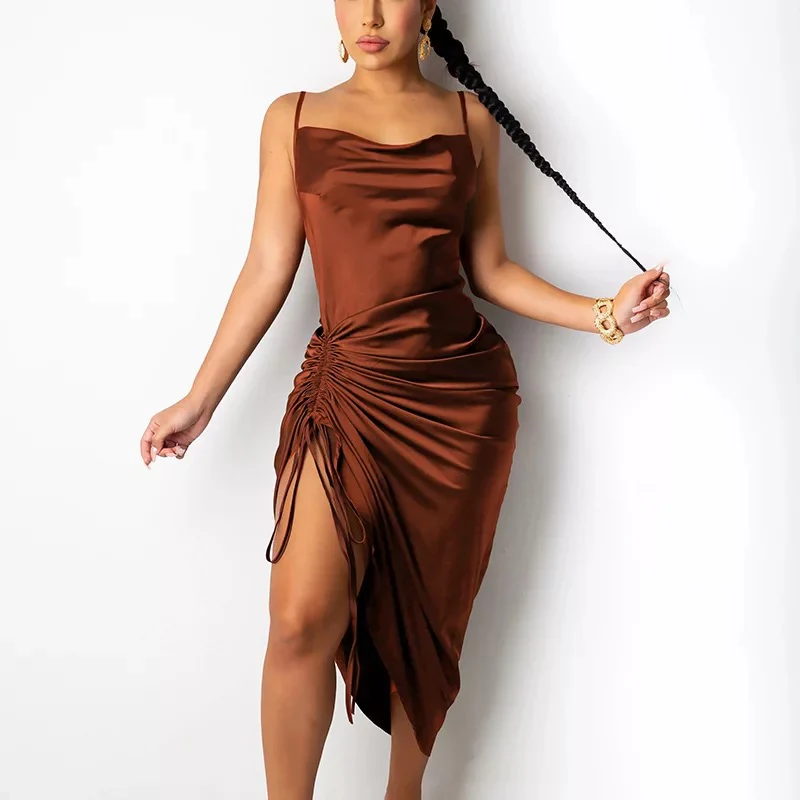 Drawstring Spaghetti Straps Dress - Image 2
