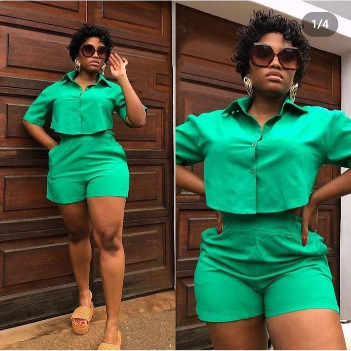 Drop Crop Blouse & High Waist Short Set - Image 2