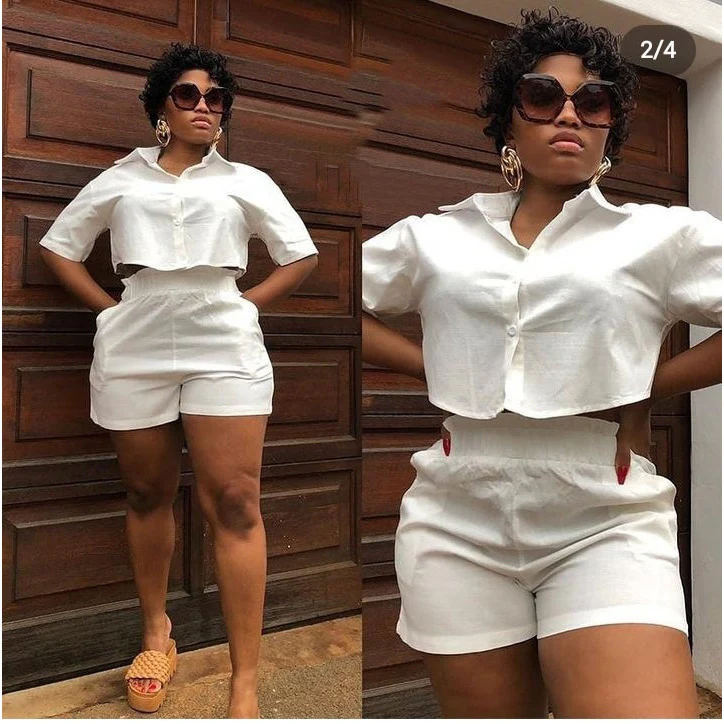 Drop Crop Blouse & High Waist Short Set - Image 3