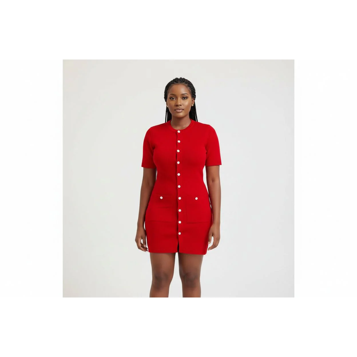 Drop V-Neck Casual Button Front Sexy Short Dress - Image 2