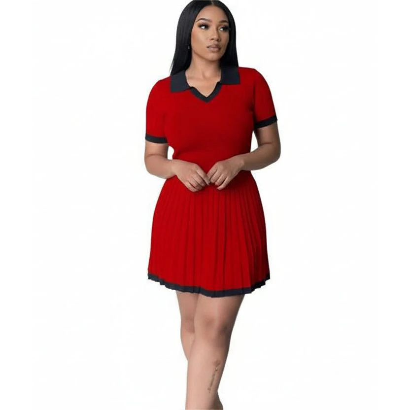 Drop V-Neck Pleated Sweater Mini Dress - Image 3