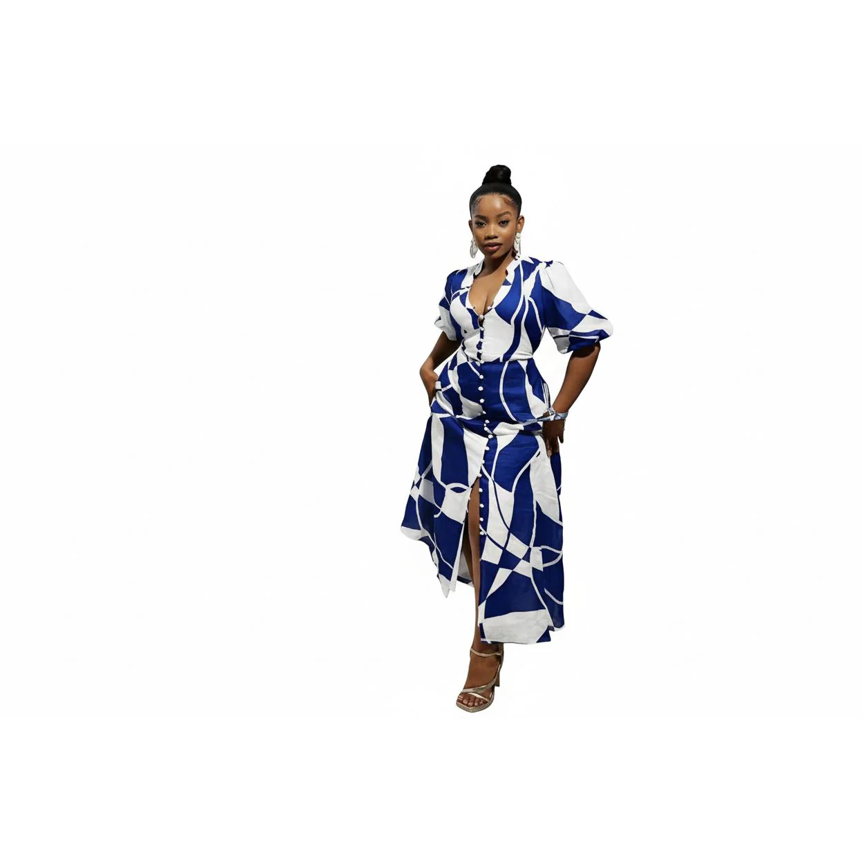 Dual Colors Buttoned Down Maxi Dress - Image 3