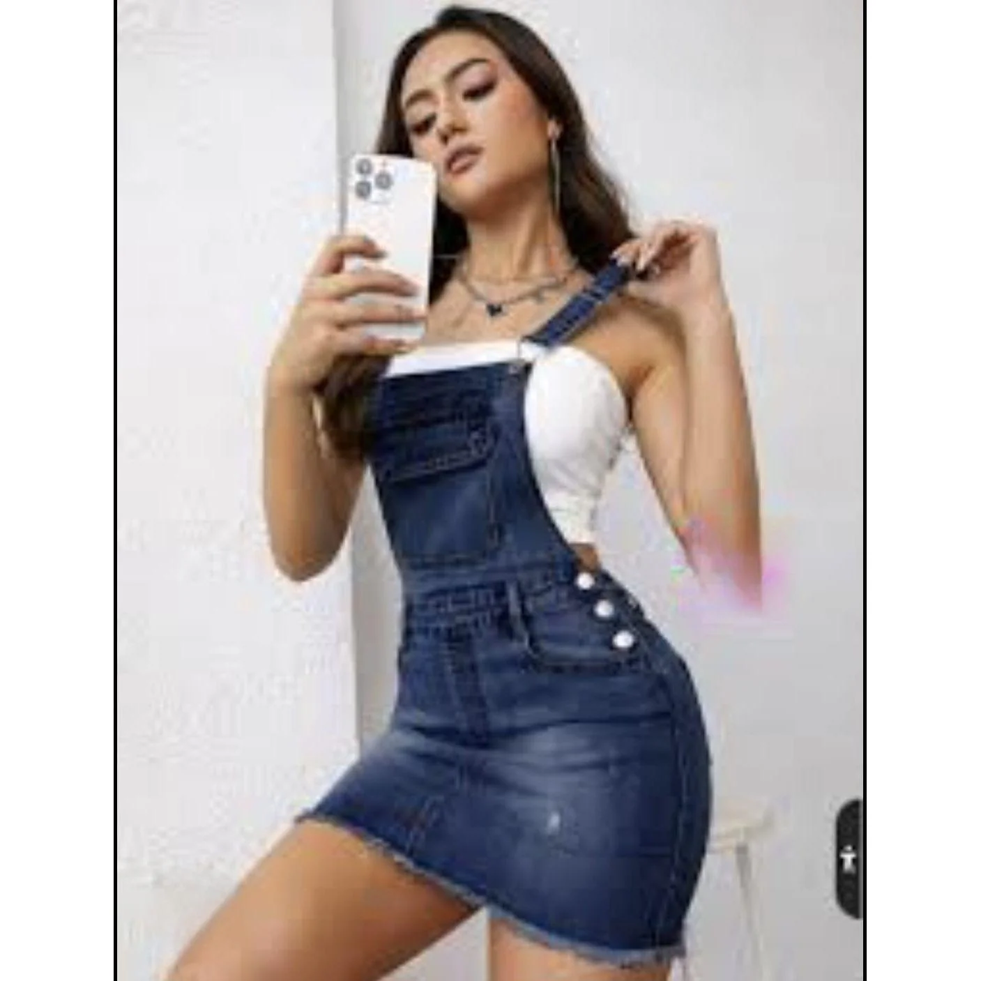 Dungaree Denim Overall Mini Dress - Image 3