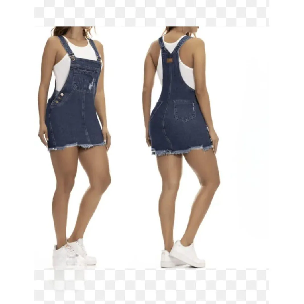 Dungaree Denim Overall Mini Dress - Image 5