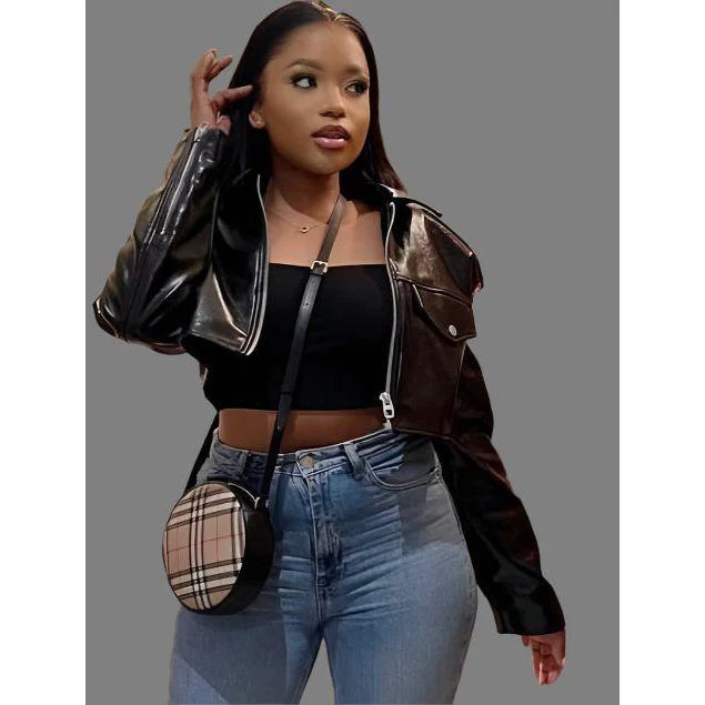 Elastic Hem Flap Detail PU Leather Jacket - Image 3