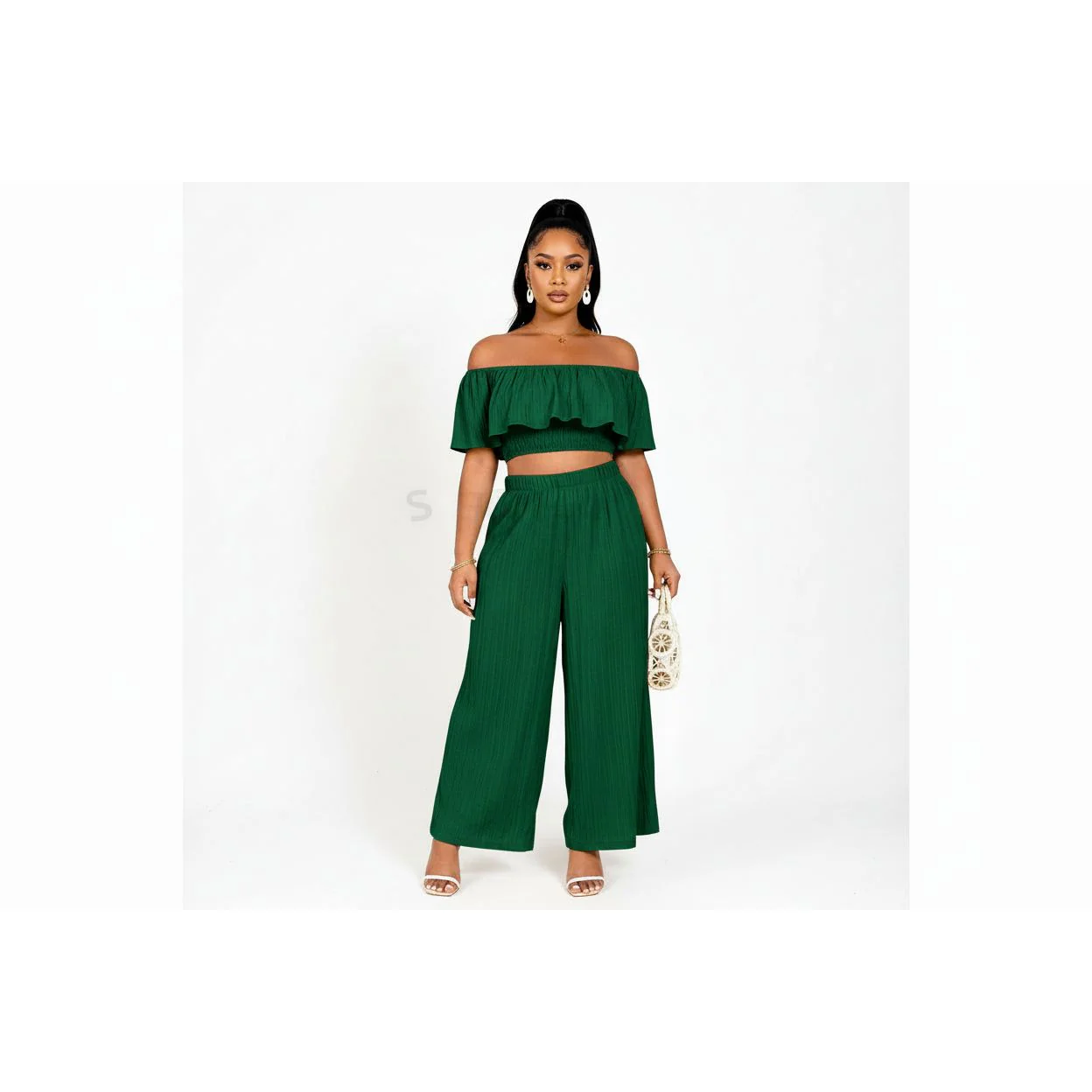 Elastic Top And Wide-Leg Pants Two-Piece Set. - Image 4
