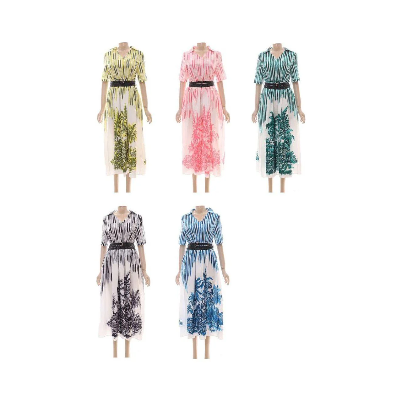 V-Neck Striped Floral Print Summer Dress. - Image 2