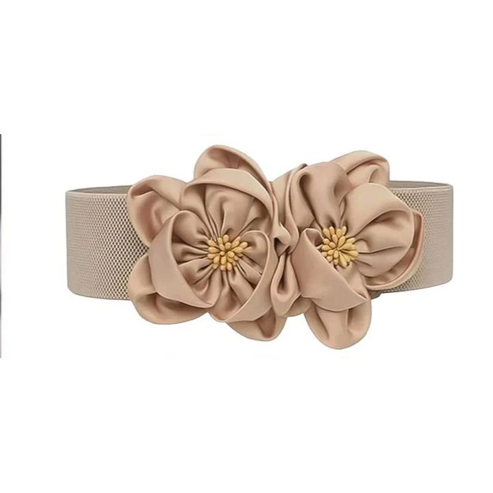 Elastic Wide Waist Belt with Large Floral Chiffon Bow - Stylish Stretchy Corset Belt for Dresses, Jeans, and Skirts - Image 2