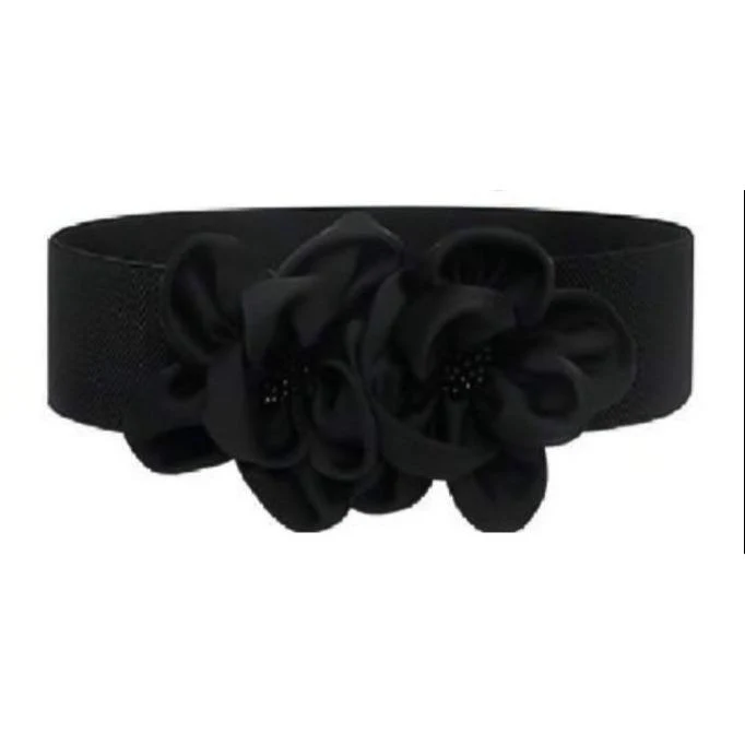 Elastic Wide Waist Belt with Large Floral Chiffon Bow - Stylish Stretchy Corset Belt for Dresses, Jeans, and Skirts - Image 3