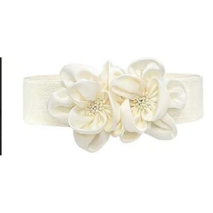 Elastic Wide Waist Belt with Large Floral Chiffon Bow - Stylish Stretchy Corset Belt for Dresses, Jeans, and Skirts - Image 4