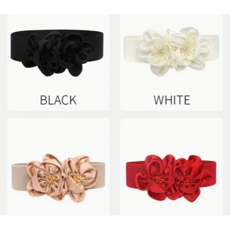 Elastic Wide Waist Belt with Large Floral Chiffon Bow - Stylish Stretchy Corset Belt for Dresses, Jeans, and Skirts - Image 5