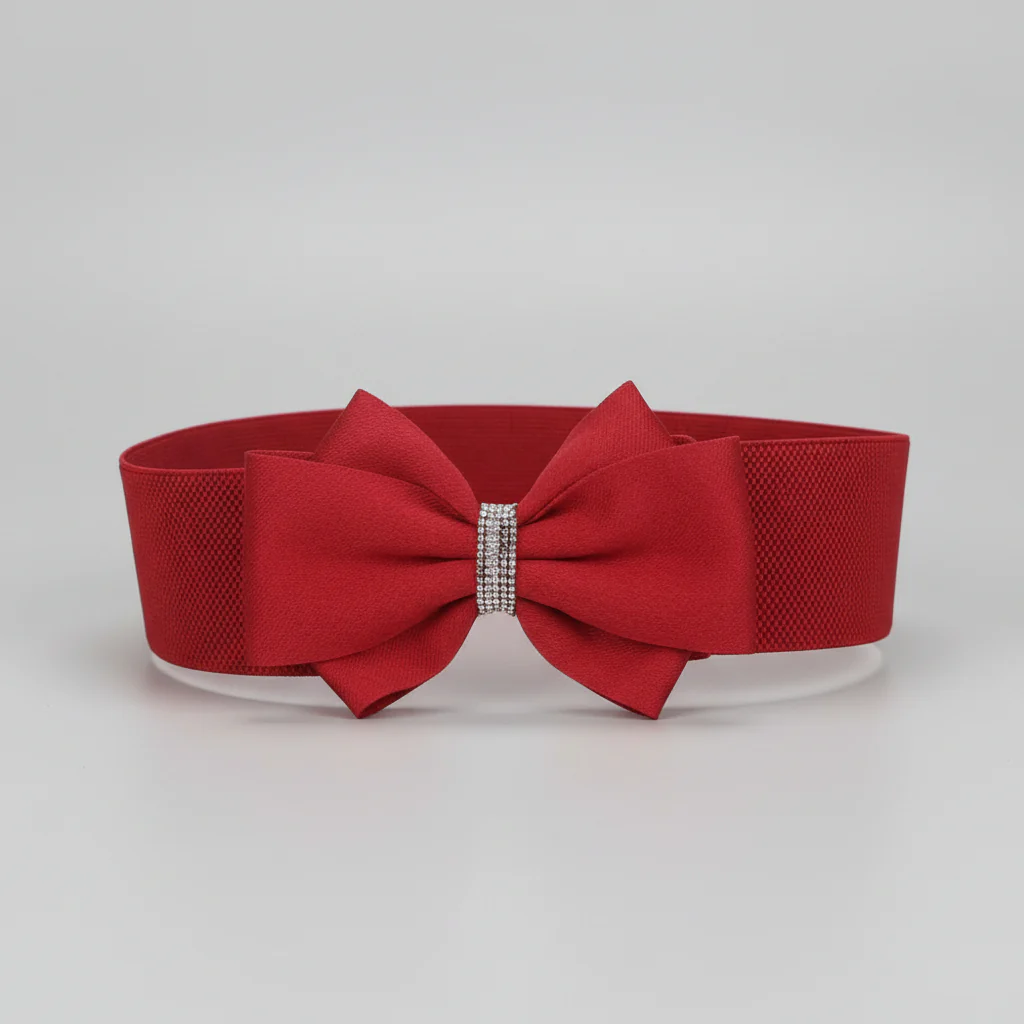 Elastic Wide Waist Belt with Large Floral Chiffon Bow