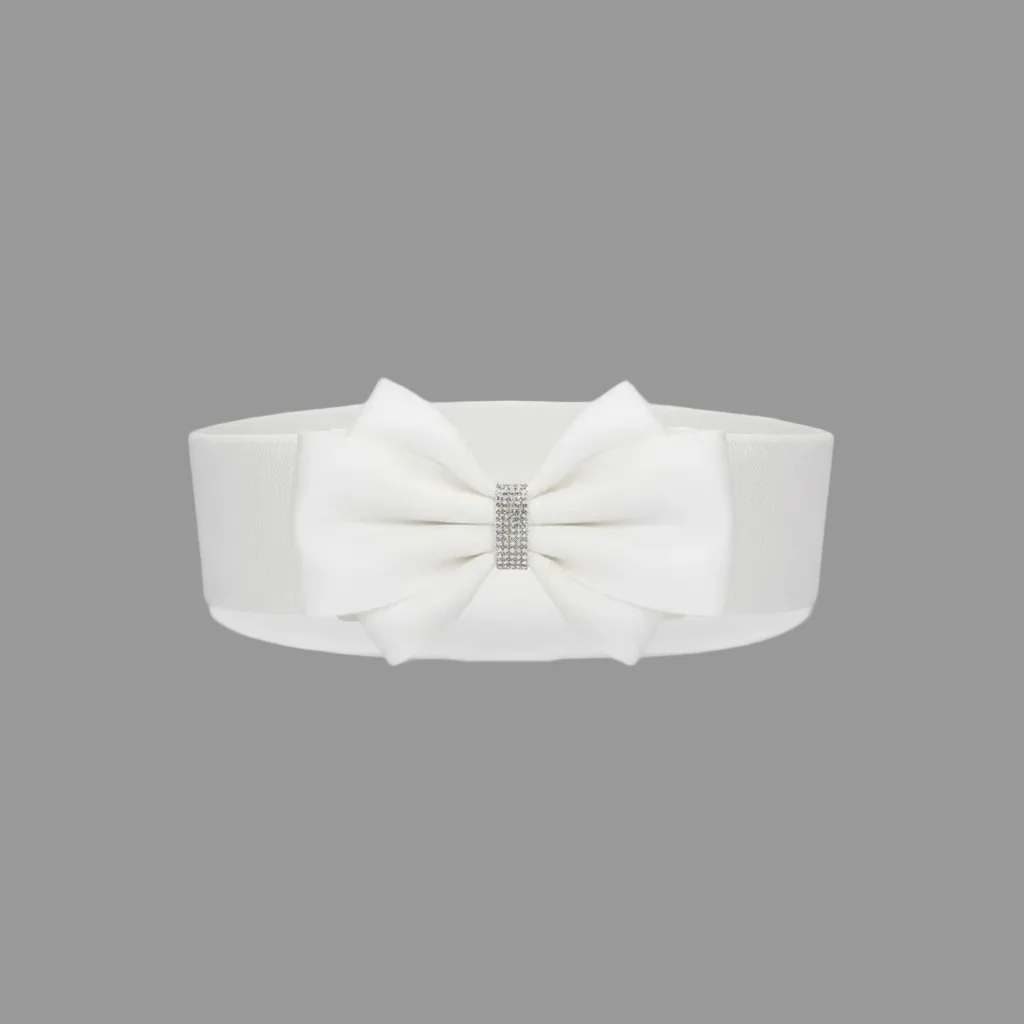 Elastic Wide Waist Belt with Large Floral Chiffon Bow - Image 3