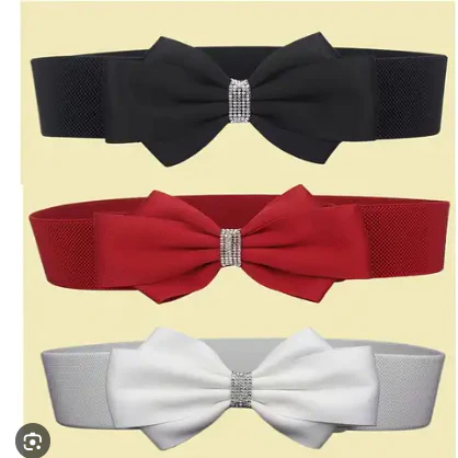 Elastic Wide Waist Belt with Large Floral Chiffon Bow - Image 4