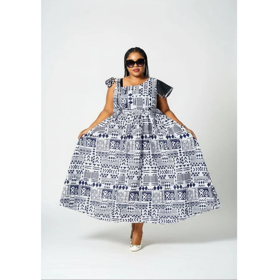Elegant African Short Sleeve Dress.