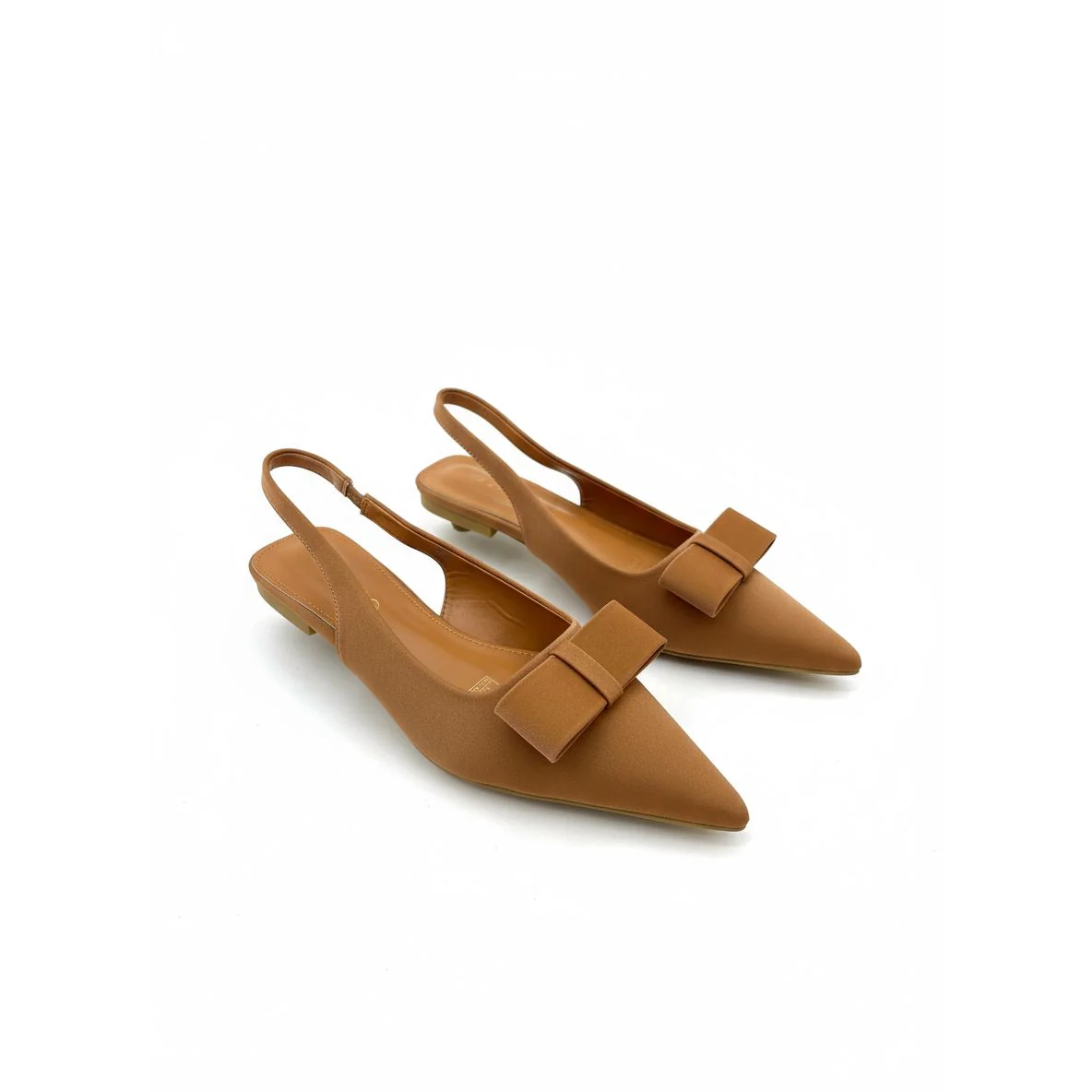 Satin Pointed-Toe Slingback Heels with Bow Detail - Image 2