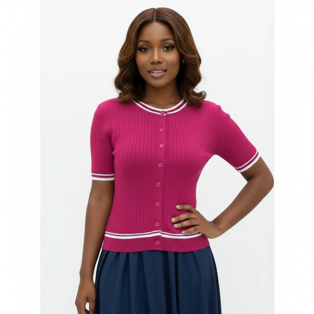 Short Sleeve Elegant Cardigan with Front Button - Image 2