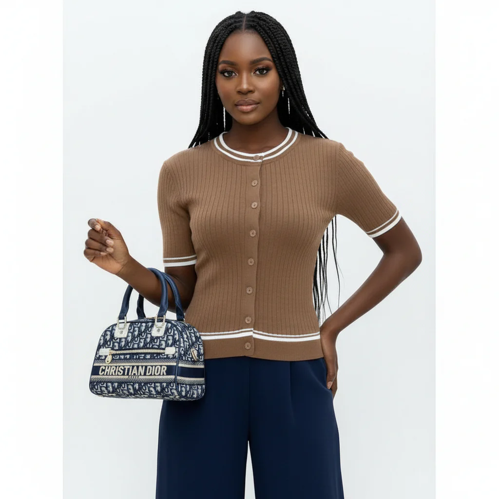 Short Sleeve Elegant Cardigan with Front Button - Image 4