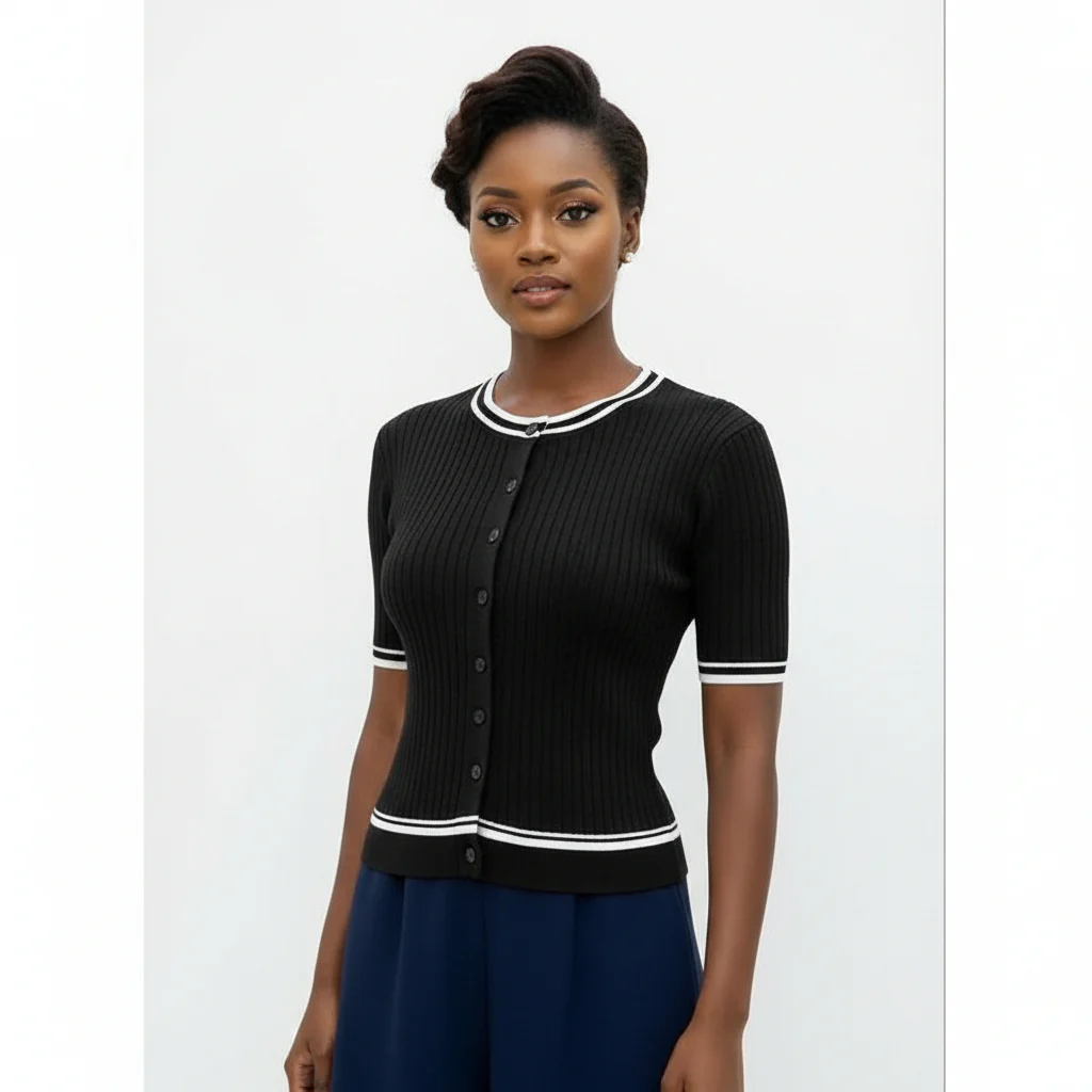 Short Sleeve Elegant Cardigan with Front Button - Image 5