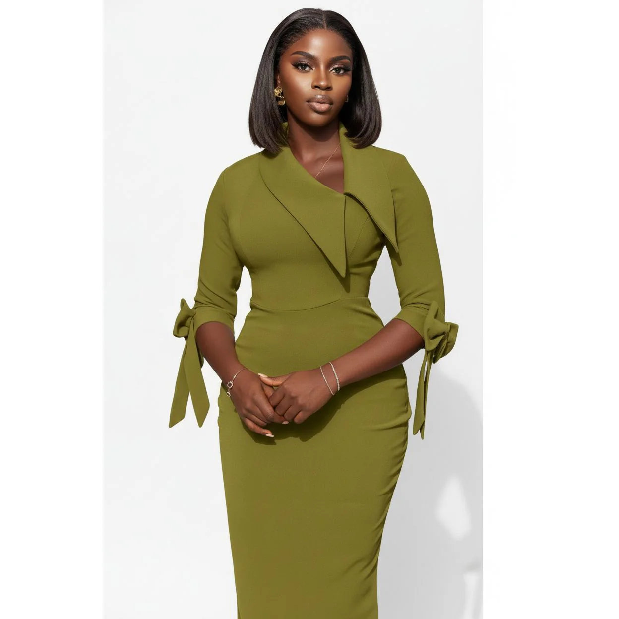 Elegant Contrast Lace Slit Bodycon Dress - Image 2