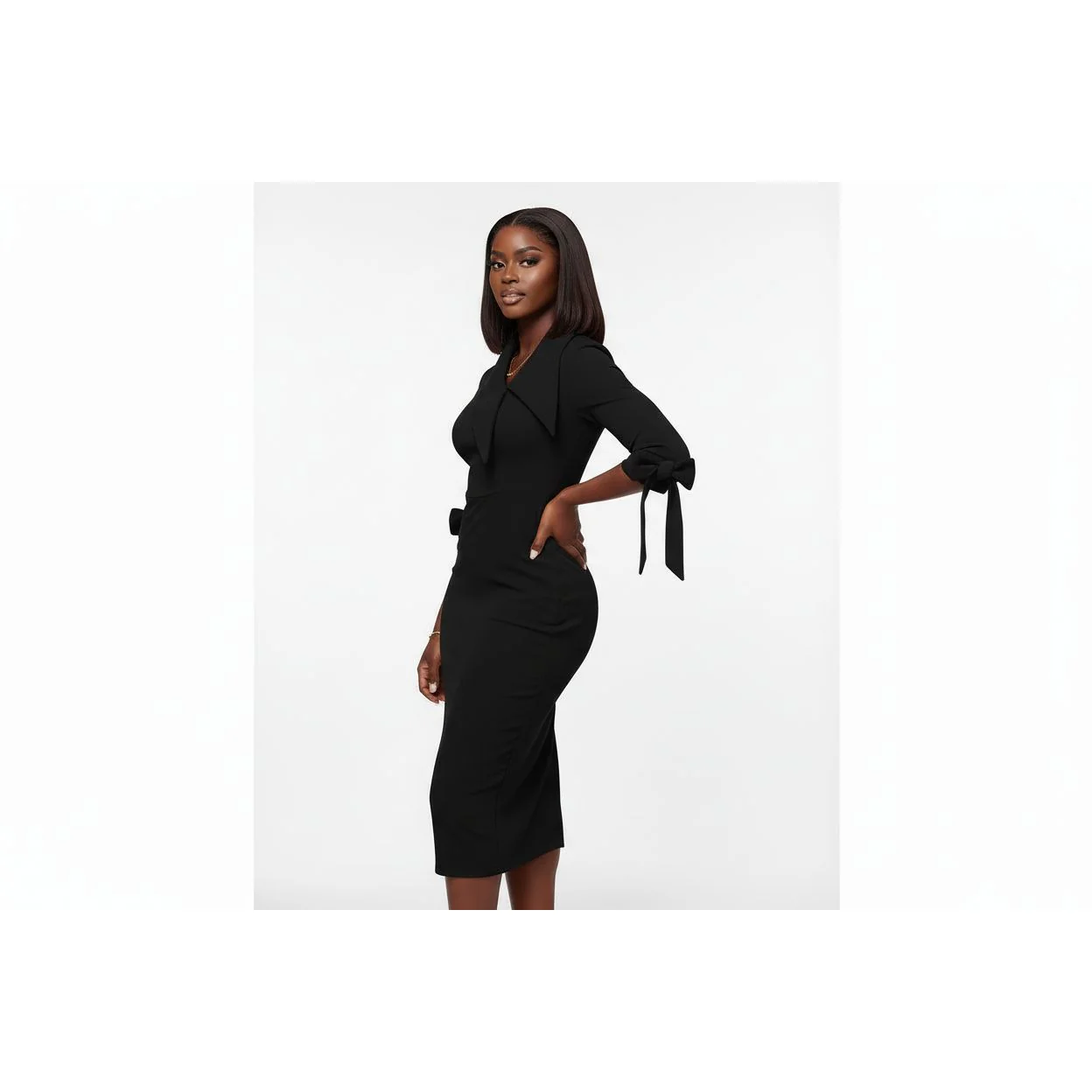 Elegant Contrast Lace Slit Bodycon Dress - Image 3