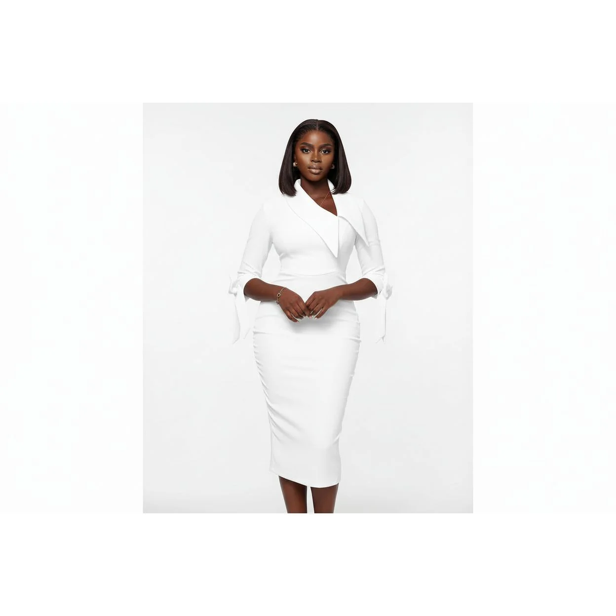 Elegant Contrast Lace Slit Bodycon Dress - Image 4