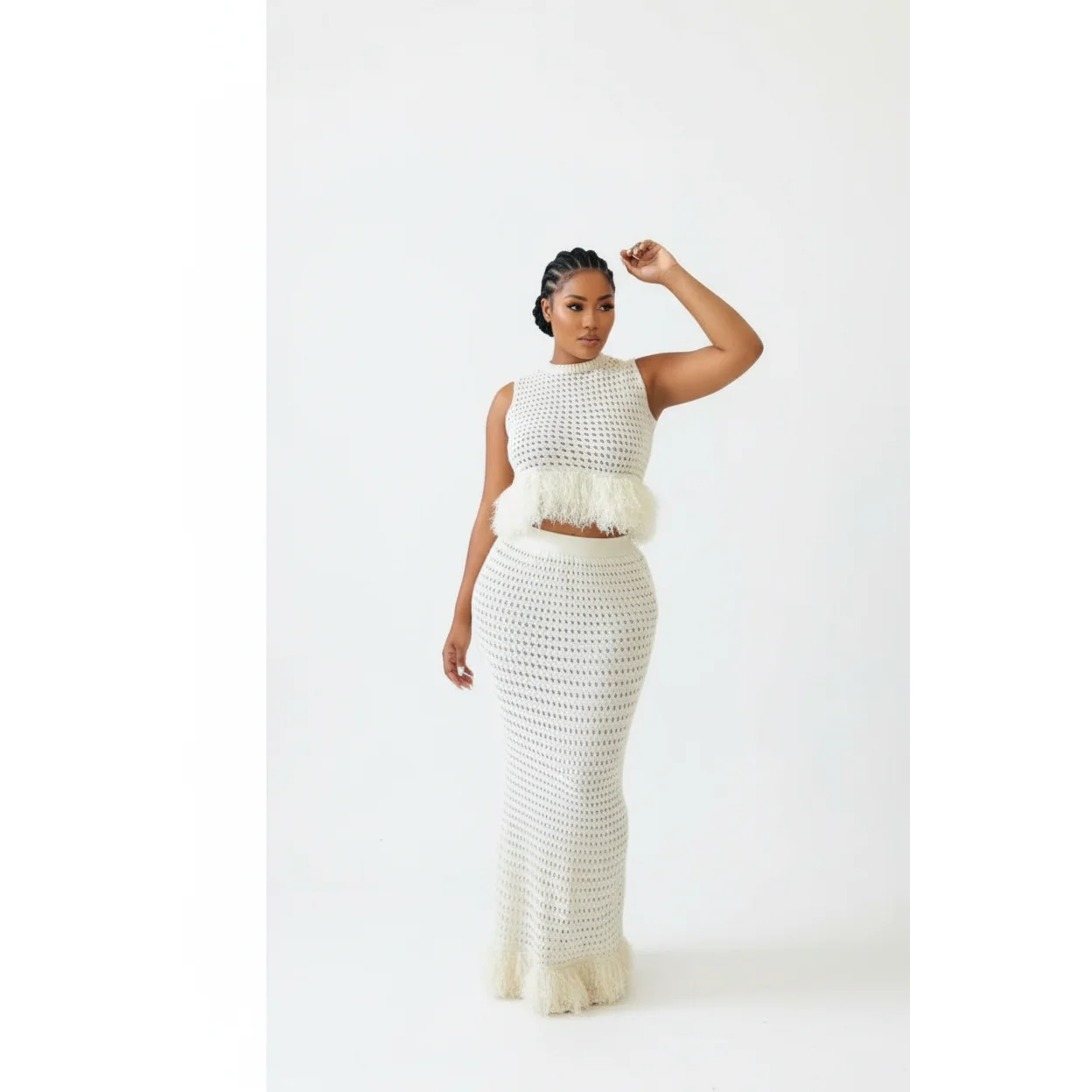 Elegant Crochet Top And Bodycon Maxi Skirt Set - Image 4