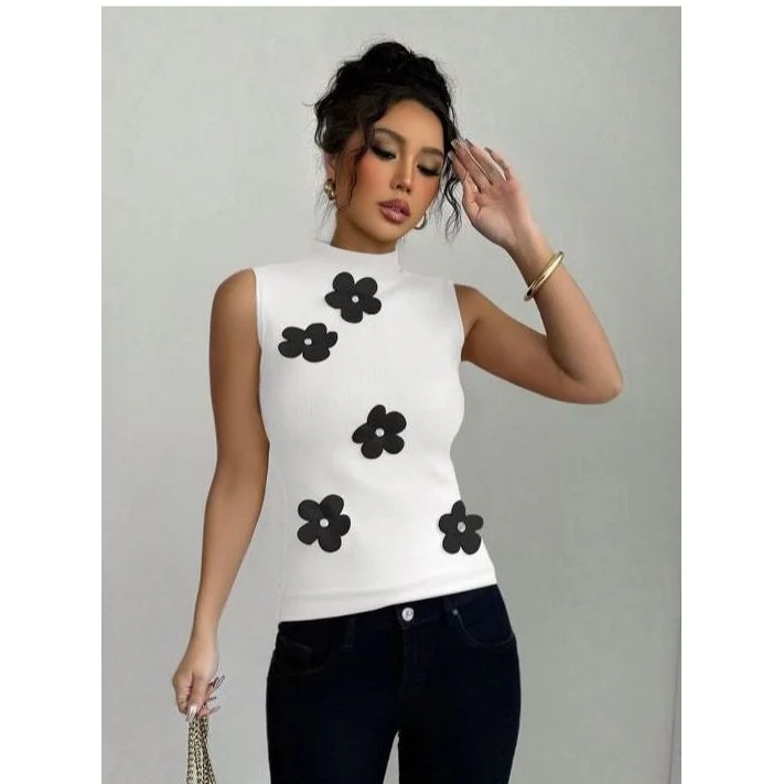 Elegant Floral Embellished Sleeveless Slim Fit Style Top - Image 3