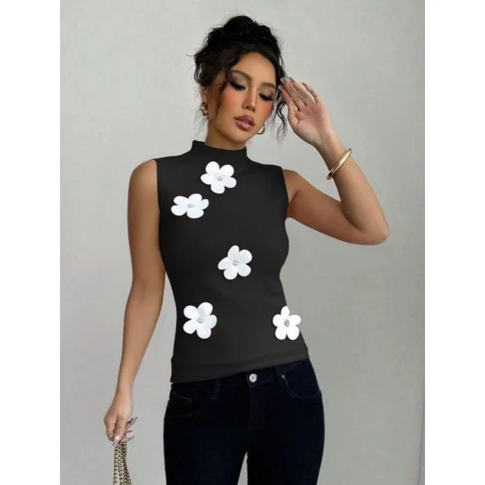 Elegant Floral Embellished Sleeveless Slim Fit Style Top - Image 4