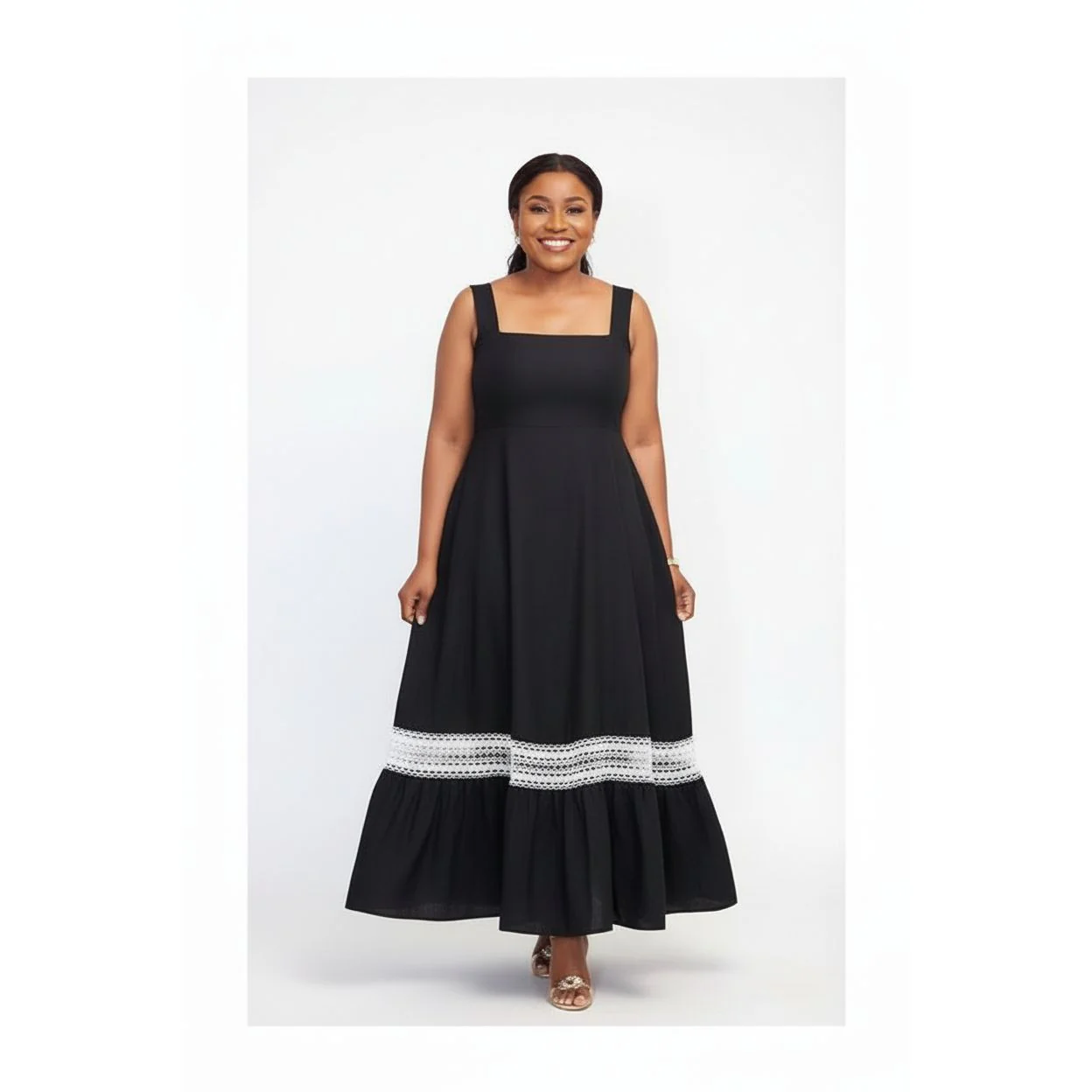 Plus Size Elegant Lace Panel Cami Dress - Image 2