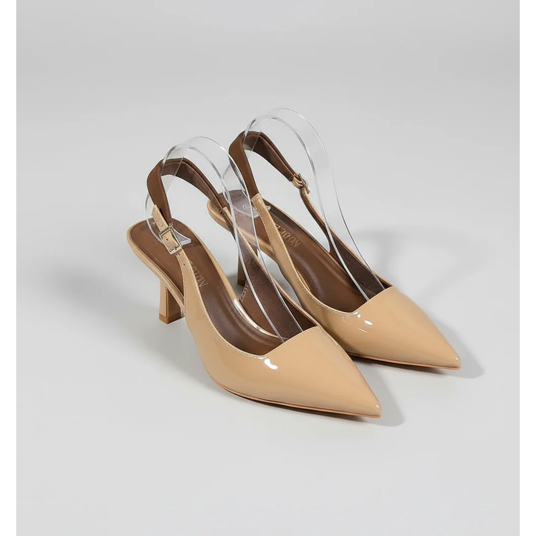 Elegant High-Heeled Glossy Patent Finish Pointed Toe Sandals - Image 4