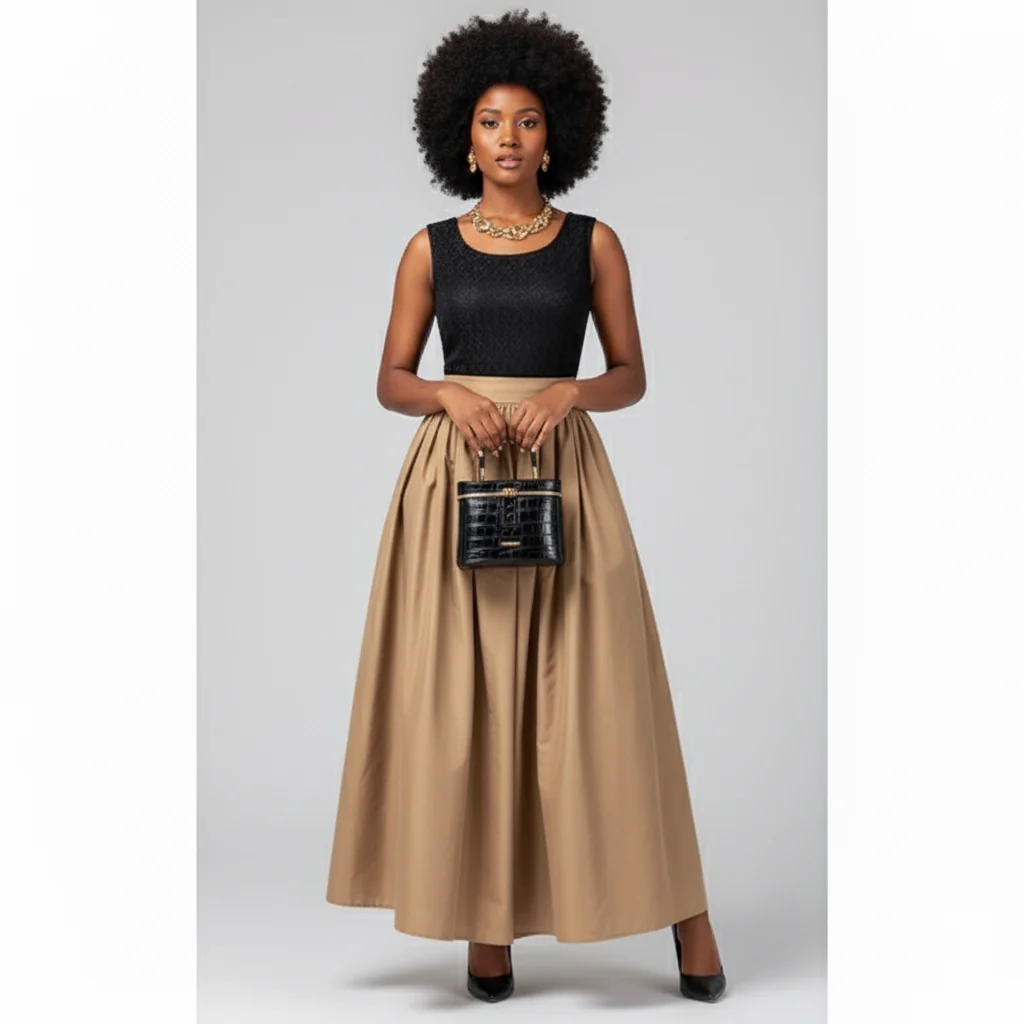 Elegant High-Waisted Pleated Maxi Dress