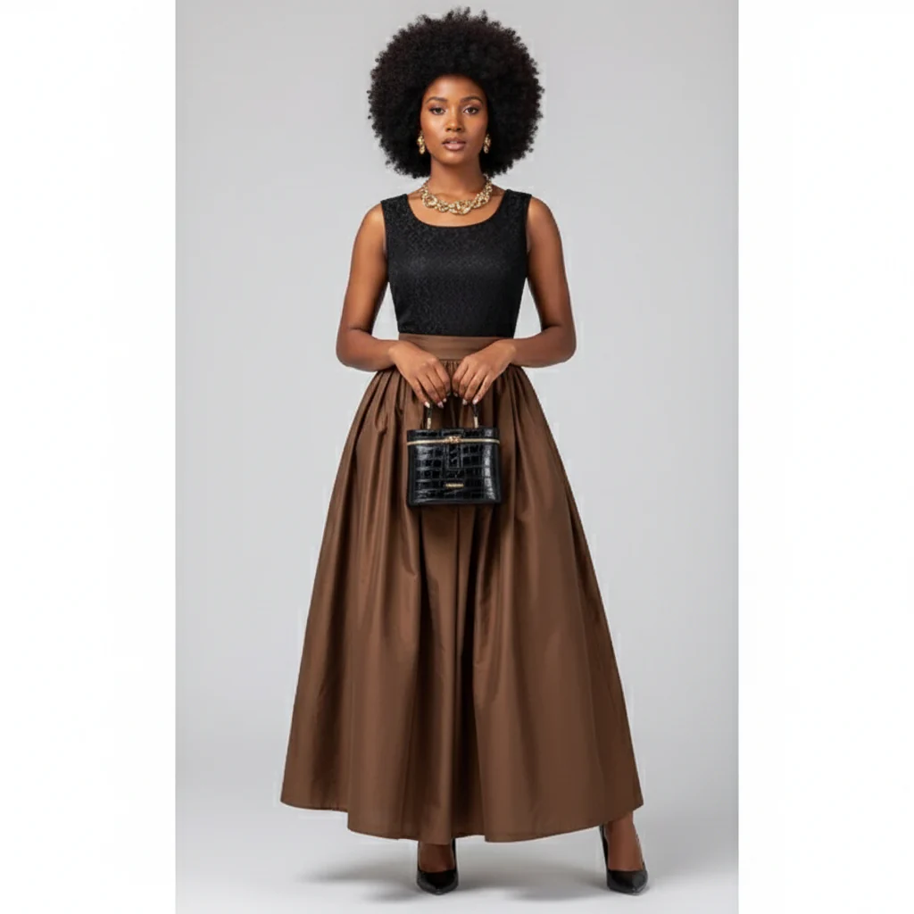 Elegant High-Waisted Pleated Maxi Dress - Image 3