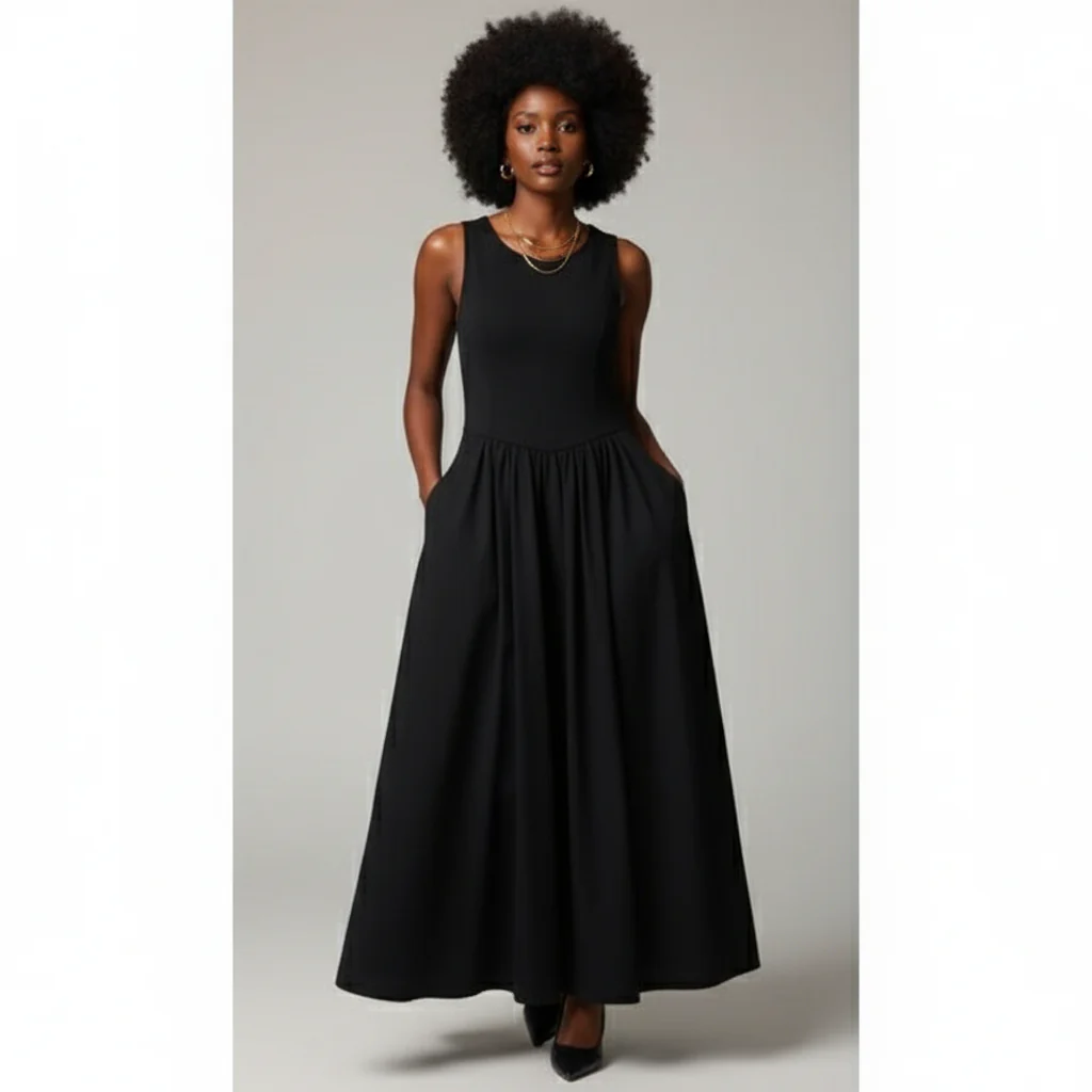 Elegant High-Waisted Pleated Maxi Dress - Image 4