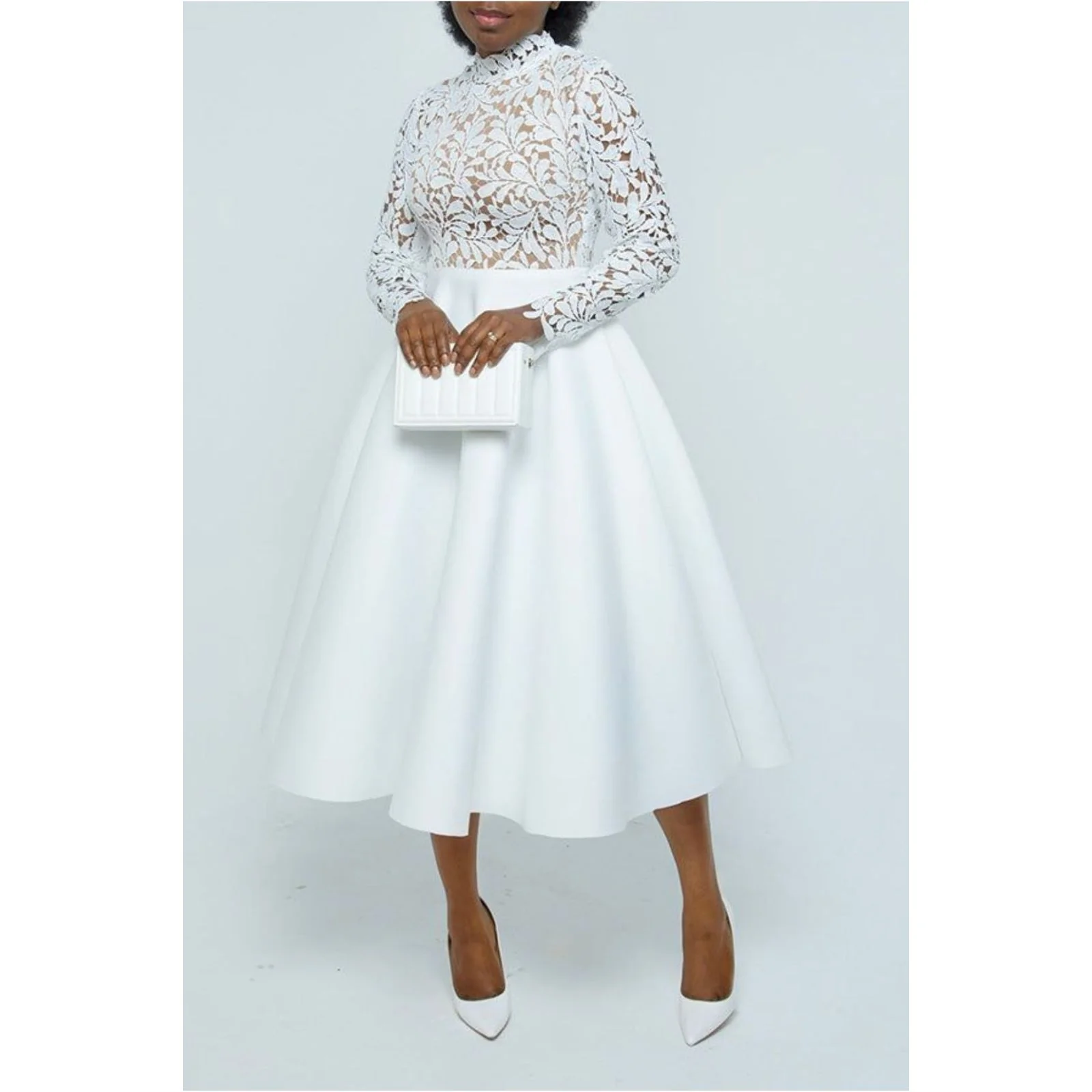 Elegant Lace Paneled A-line Swing Dress