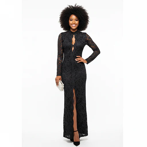 Elegant Lace Patchwork Lace Lace-up Slit V Neck Sexy Long Dress - Image 2