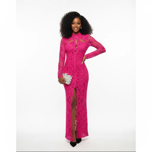 Elegant Lace Patchwork Lace Lace-up Slit V Neck Sexy Long Dress - Image 3