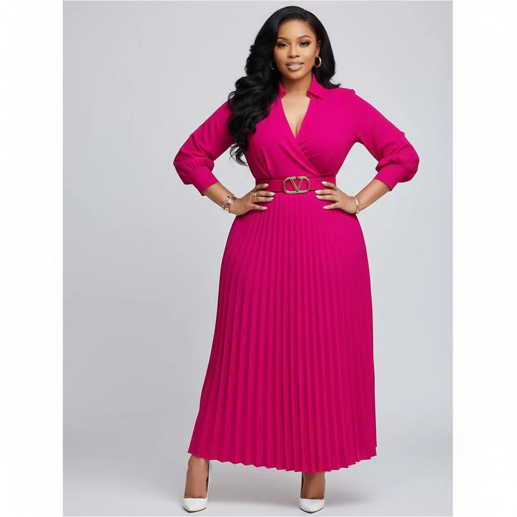 Elegant Lantern Sleeve Pleated Dress. - Image 3