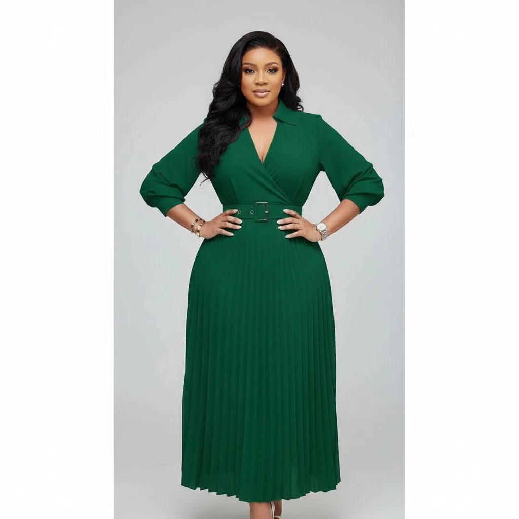 Elegant Lantern Sleeve Pleated Dress. - Image 5