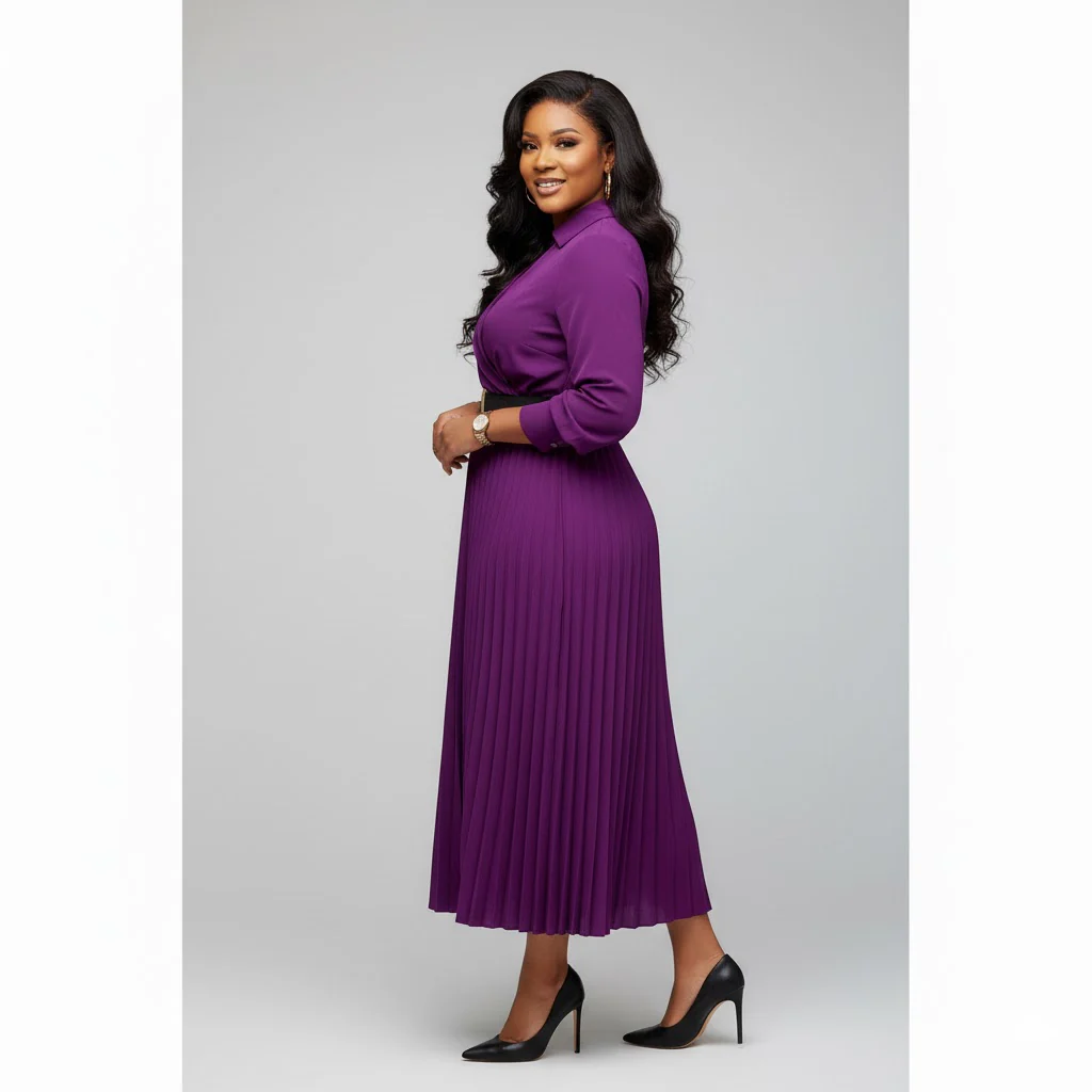 Elegant Lantern Sleeve Pleated Dress. - Image 7