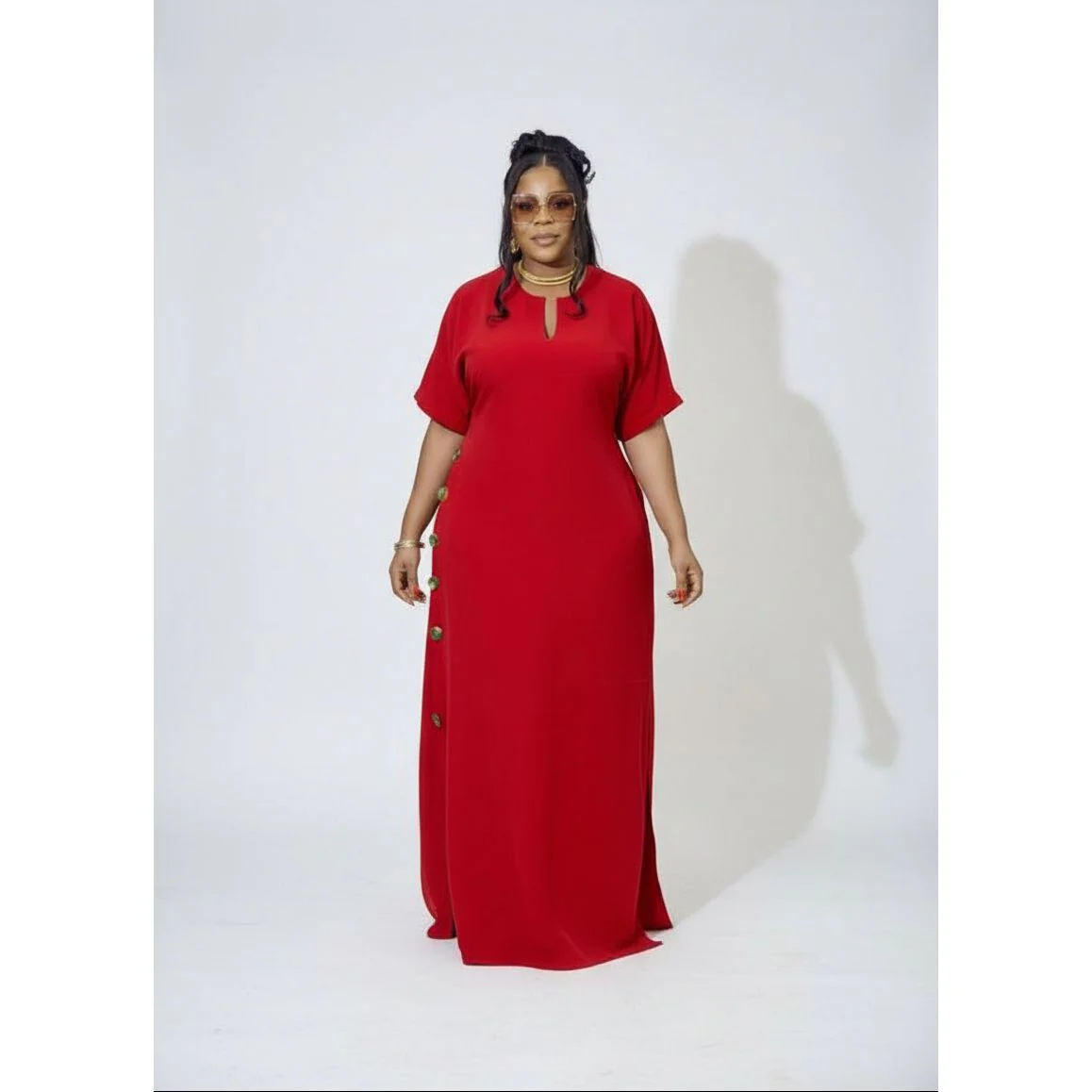 Drop Down V-Neck Short Sleeve Slit Maxi Dress - Image 2