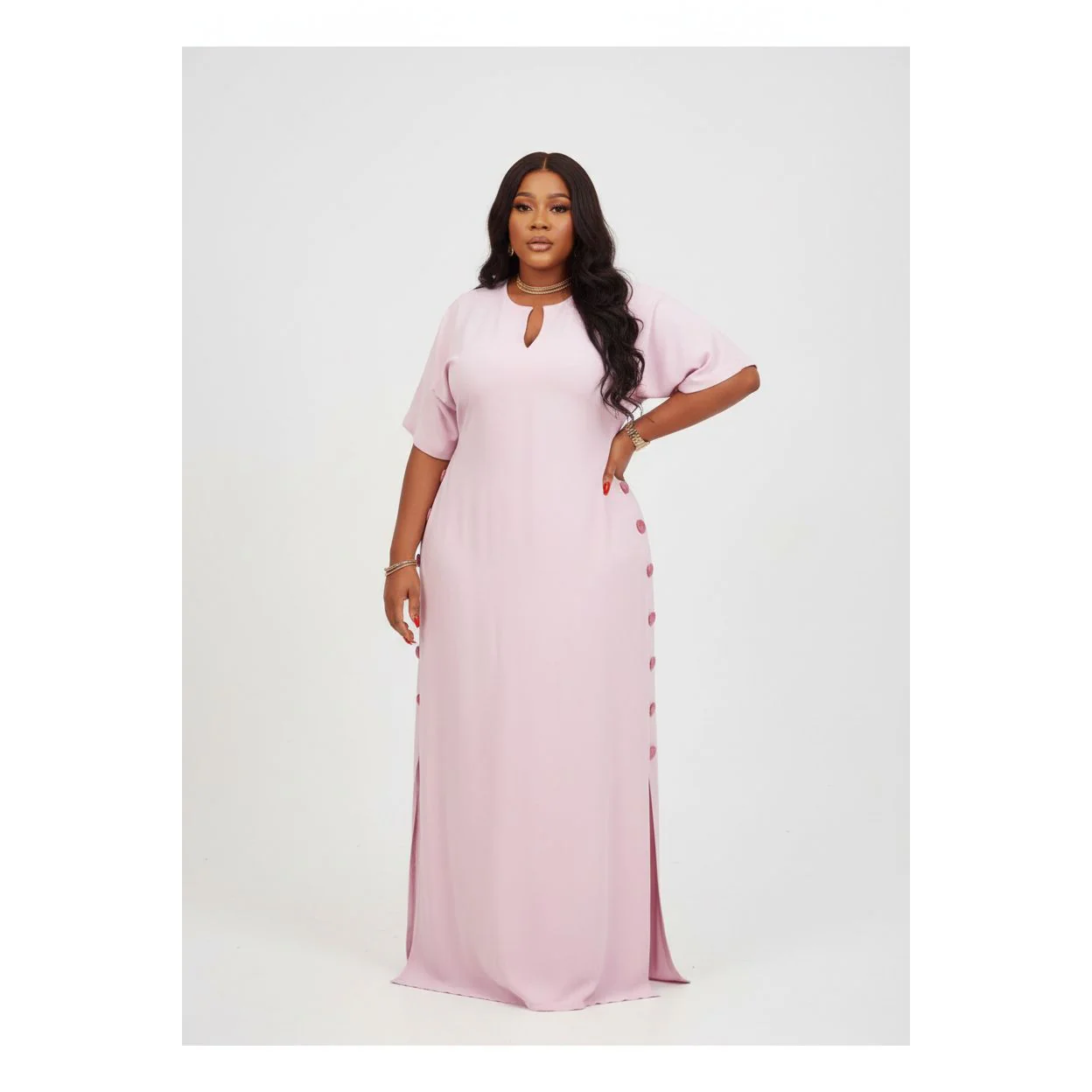Drop Down V-Neck Short Sleeve Slit Maxi Dress - Image 3
