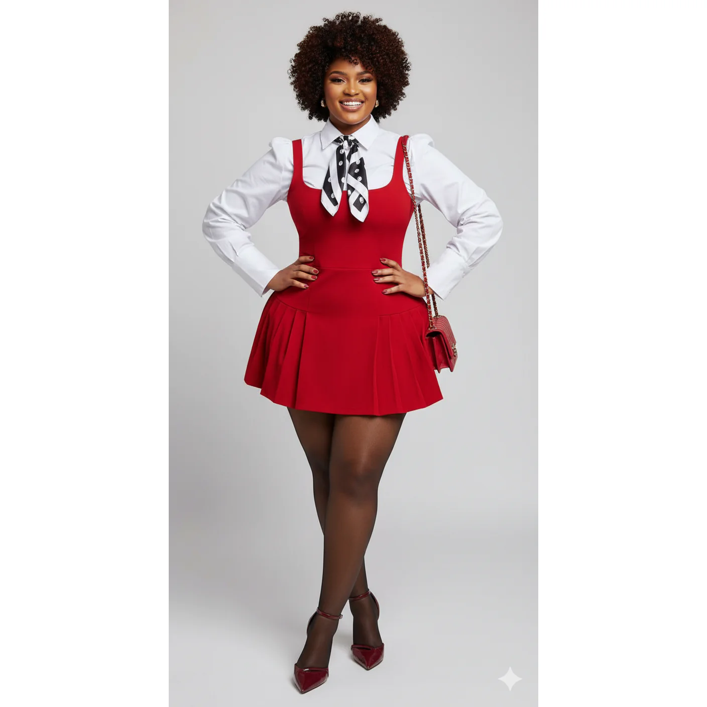 Elegant Long Sleeve Down-Collar  A-Line Strap Mini Dress - Image 7