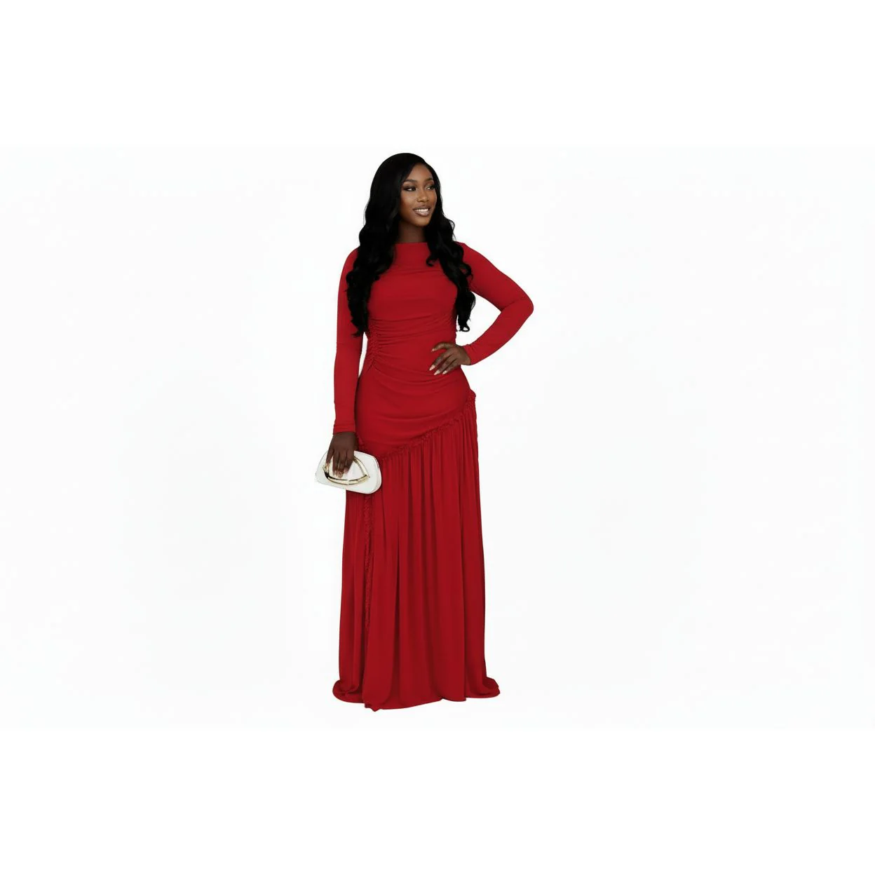 Elegant Long Sleeve Mock-Neck Maxi Dresses - Image 5