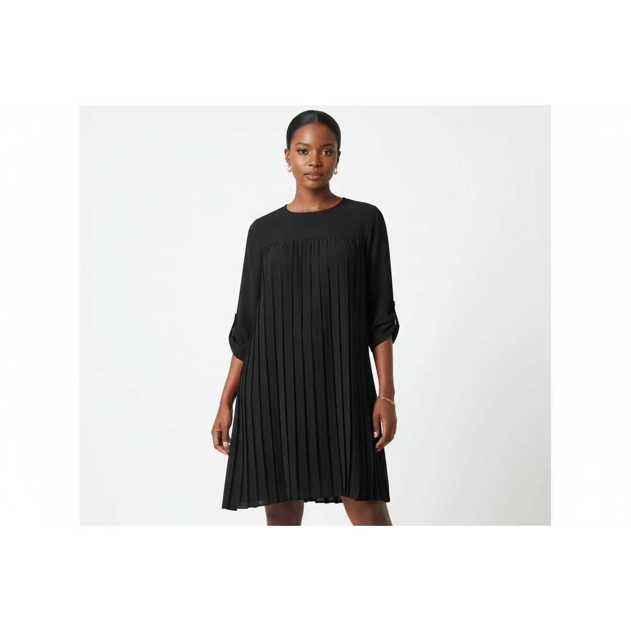 Elegant Long Sleeve Pleated Short Dress
