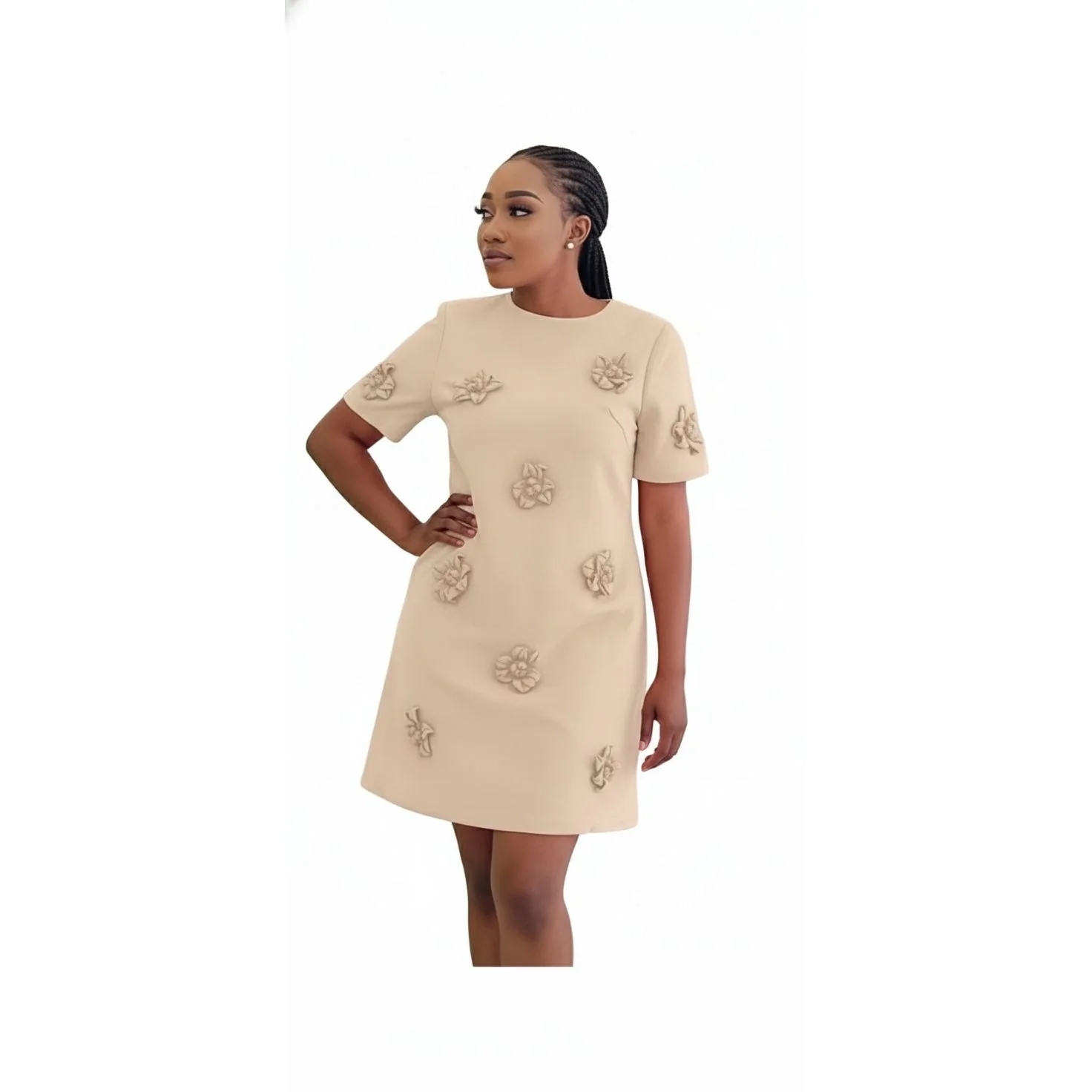 Plus Size Elegant Mini Dress with Flowers Pockets - Image 3