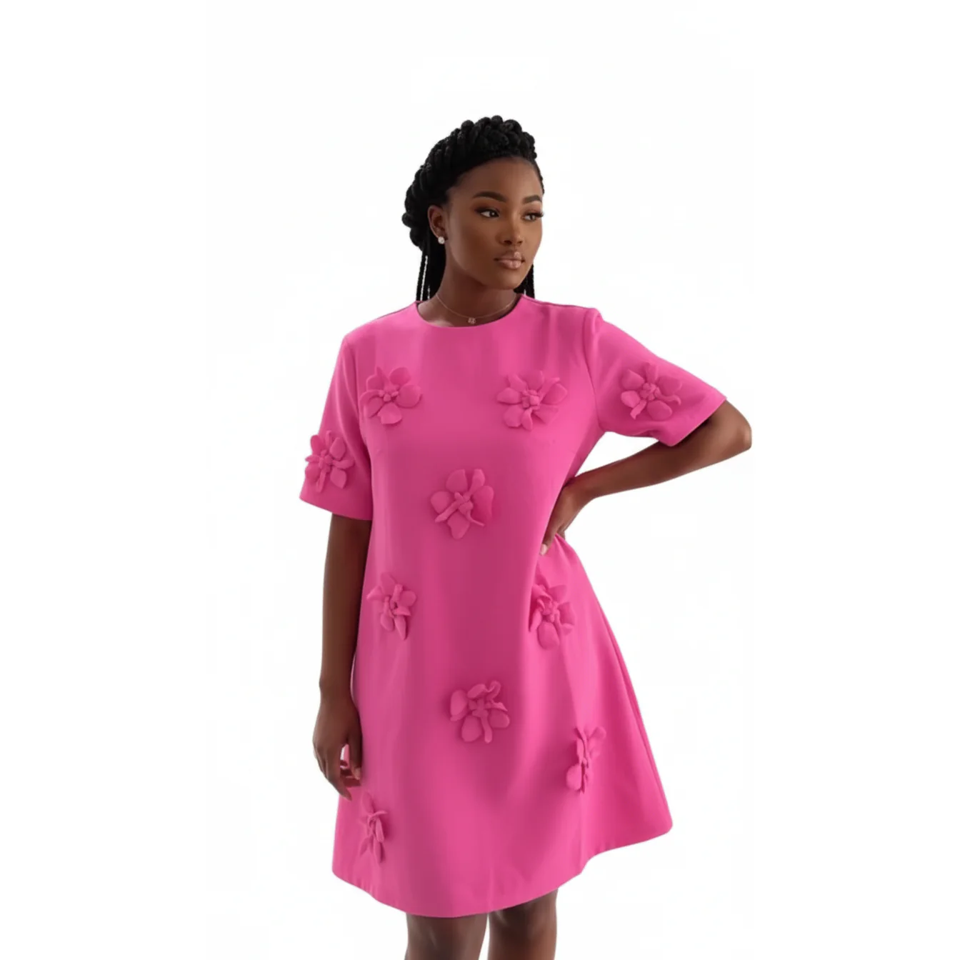 Plus Size Elegant Mini Dress with Flowers Pockets - Image 4
