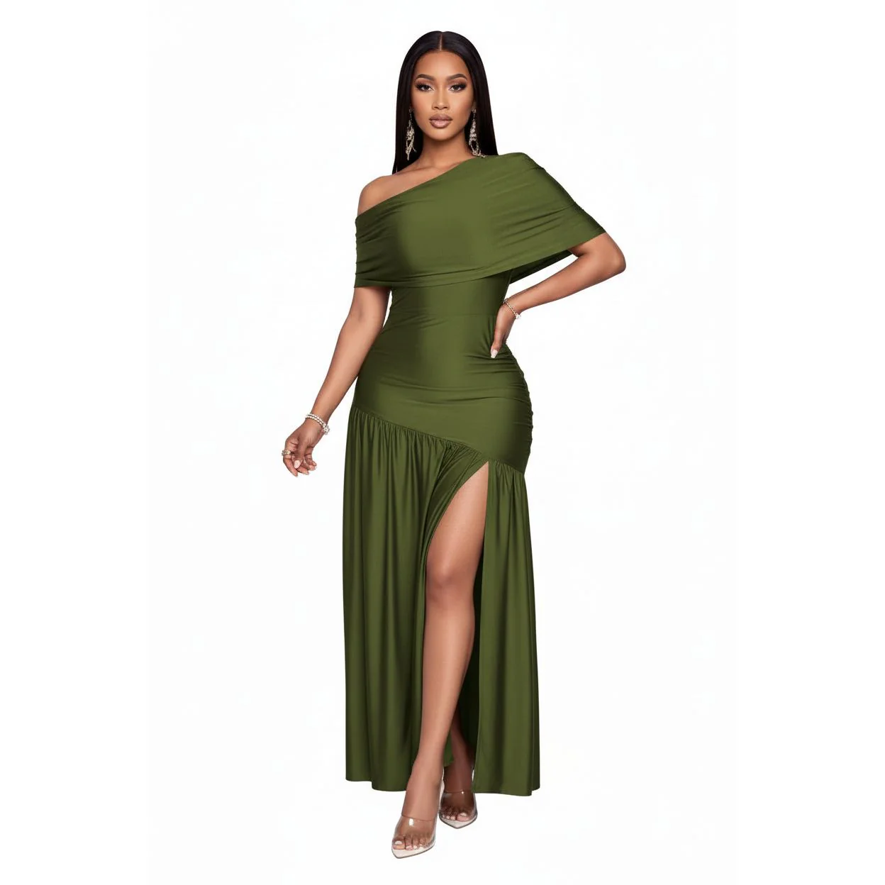 Elegant Off-Shoulder Draped Dress
